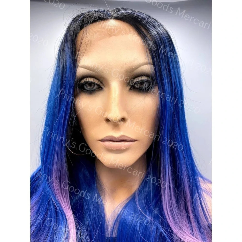 Synthetic Lace Front Wig Ombre Natural Long Layers 20"Dark Roots Hair Ship Ready - Picture 4 of 9